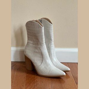 White Snakeskin Cowboy Booties